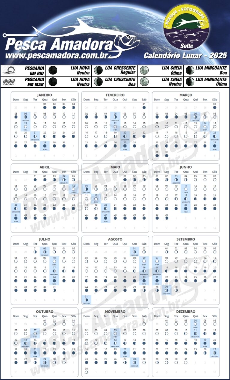Calendário de Pesca – Fases da Lua – Portal Pesca Amadora Esportiva