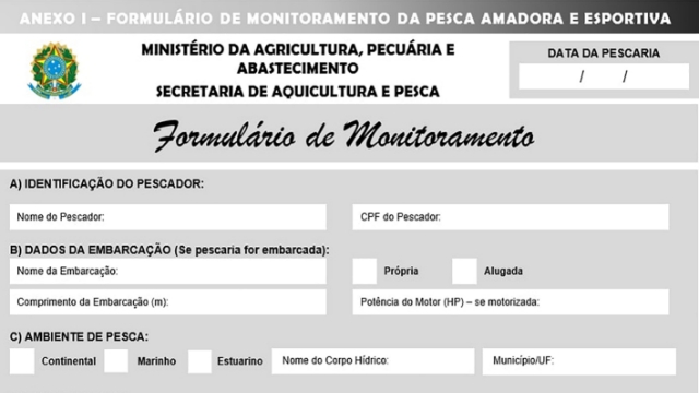 Formulário de monitoramento para o exercício da pesca amadora ou esportiva