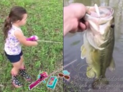 Garotinha fisga black bass nos USA