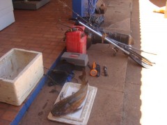 Material ilegal de pesca apreendido em Rochedo-MS (Foto: PMA-MS)