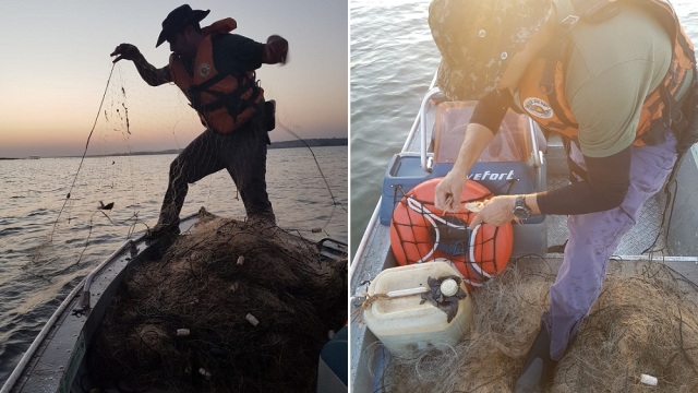 PMA apreende 2.000 metros de redes na represa de Água Vermelha em Riolândia (SP)