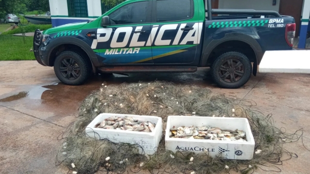 PMA apreende mais 2 mil metros de redes e pescado ilegal no rio Sucuriú em Três Lagoas (MS)