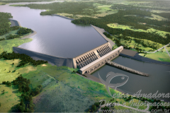 Perspectiva ilustrada da usina de Belo Monte na Amazonia