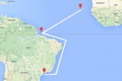 Trageto percorrido pelo naufrago de Cabo Verde ate ser resgatado e levado para Santos-SP