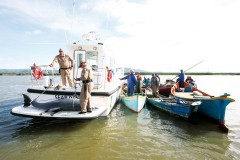 Boto morto enroscado em rede de pesca em Laguna-SC
